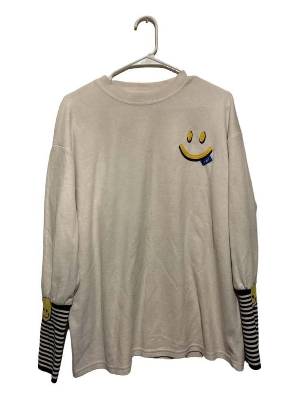 Kapital Border Smile Long Sleeve Tee Ecru Blue